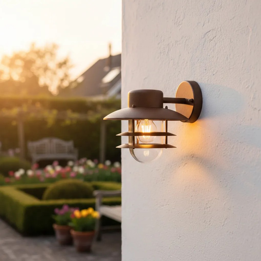 Candeeiro de parede industrial castanho enferrujado IP44 - Shell