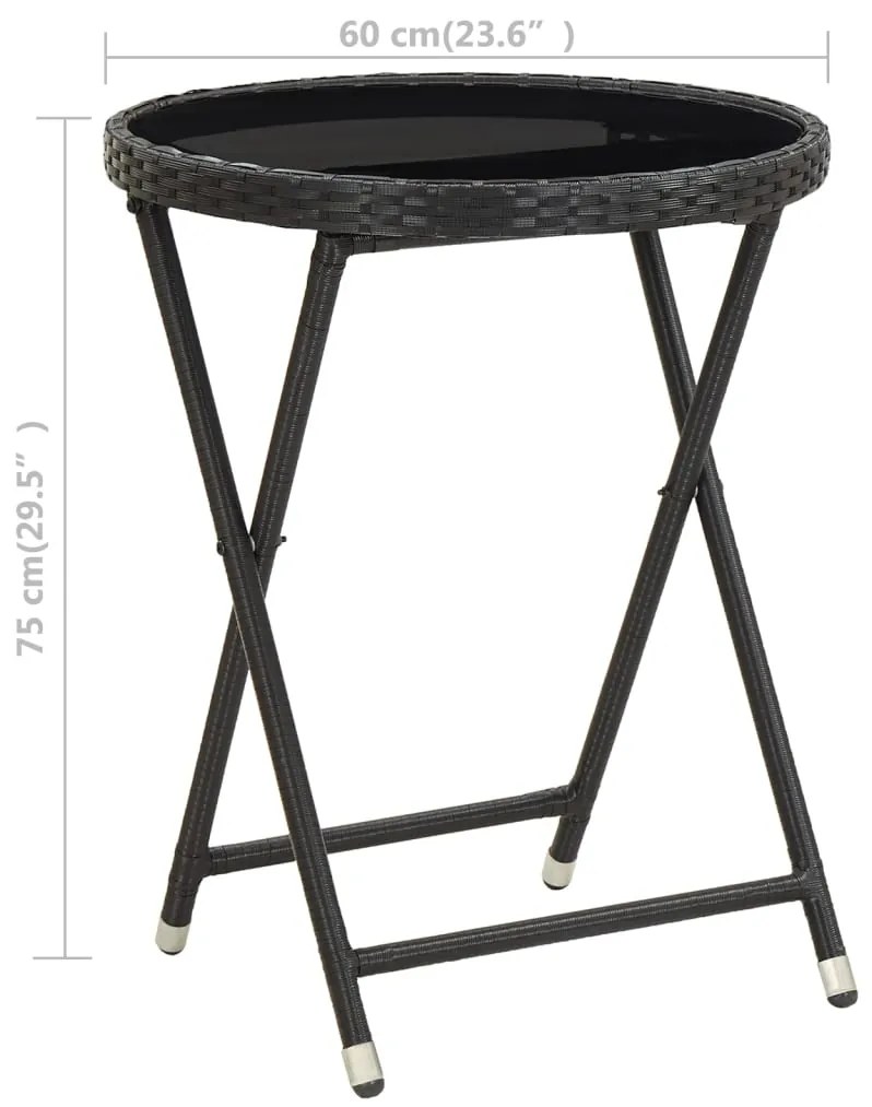 Mesa de chá 60 cm vime PE e vidro temperado preto