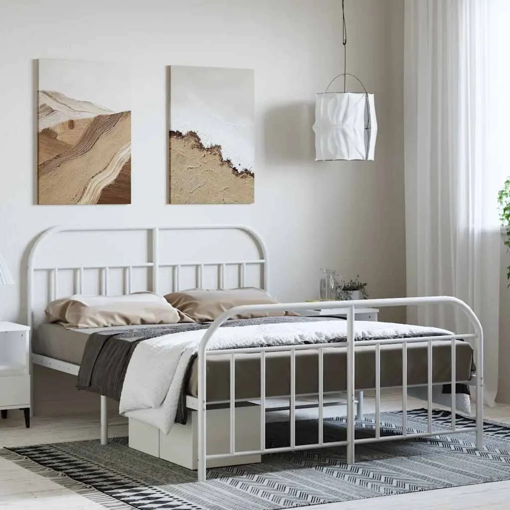 Estrutura de cama com cabeceira e pés 150x200 cm metal branco
