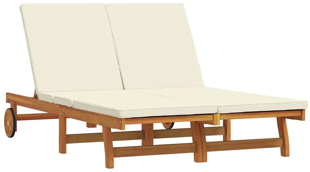 Chaiselongue Dupla vidaXL com Rodas e Almofada em Madeira Maciça de Ac