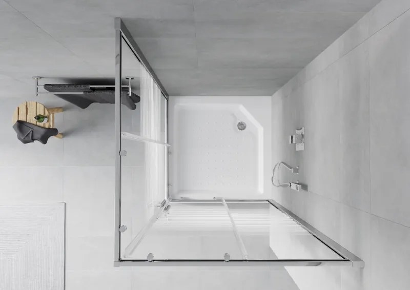Mexen Rio cabine de duche quadrada 90 x 90 cm, faixas brancas, cromado + base de duche, branco - 860-090-090-01-20-4510