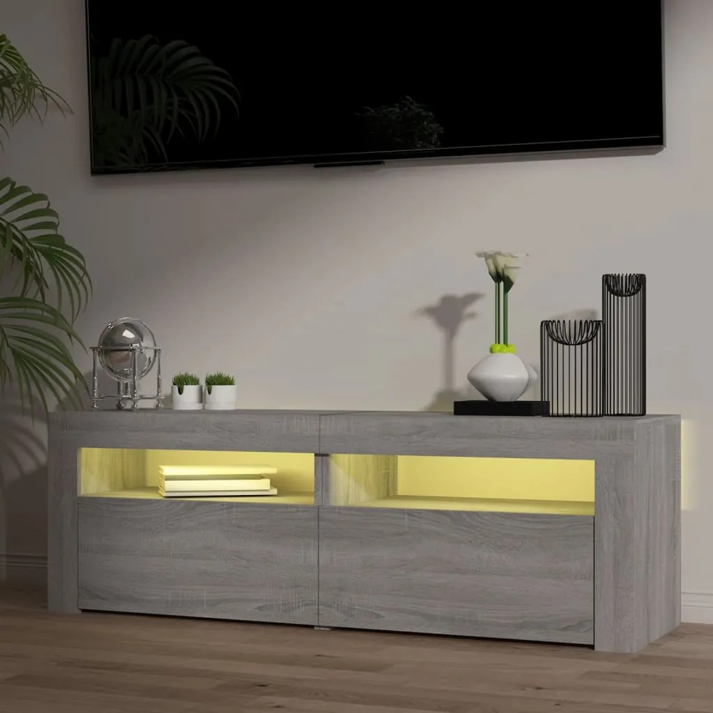 Móvel de TV com luzes LED 120x35x40 cm cinzento sonoma