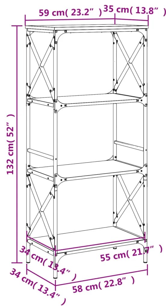 Estante c/ 4 prateleiras derivados de madeira carvalho sonoma