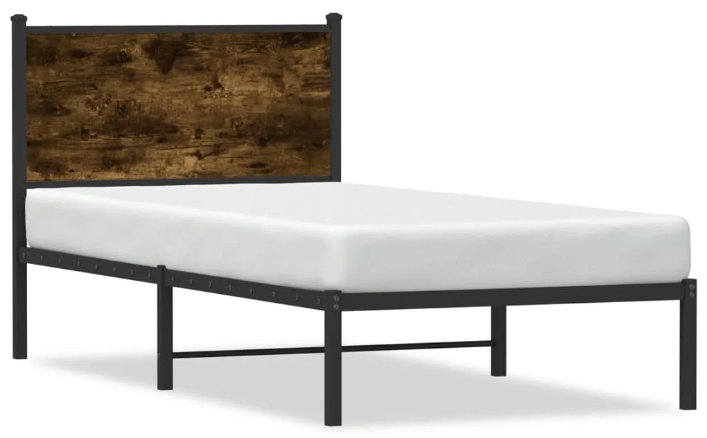 Estrutura de cama com cabeceira 75x190 cm metal carvalho fumado