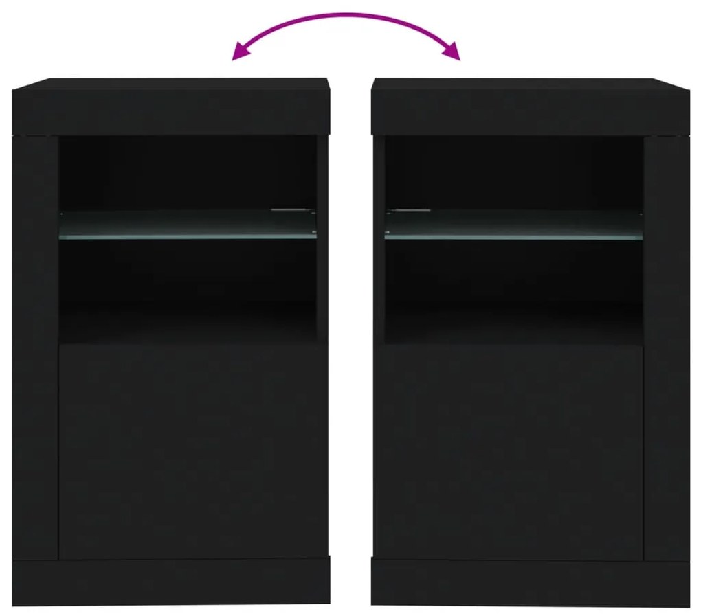 Armário de apoio com luzes LED derivados de madeira preto