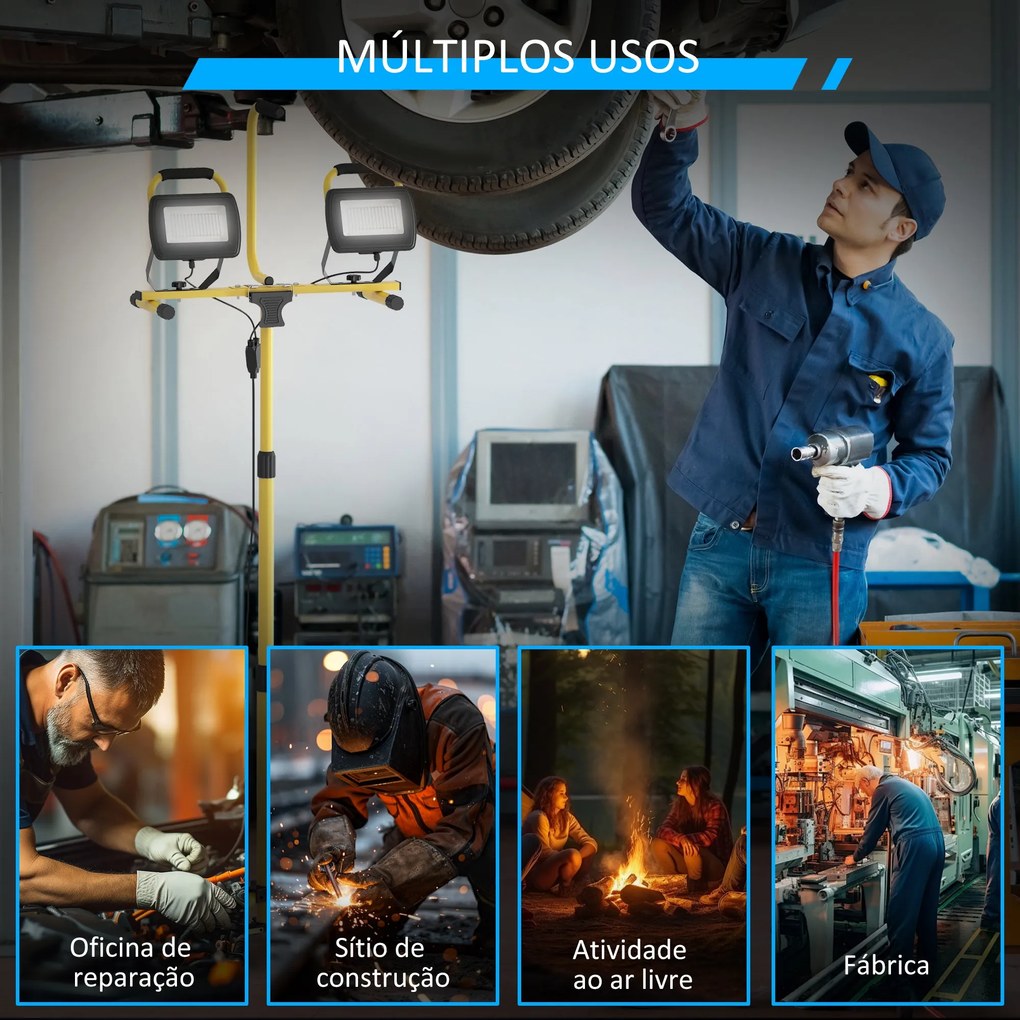 Projetor LED Duplo Recarregável de Alumínio com Tripé Dobrável 8500 Lú