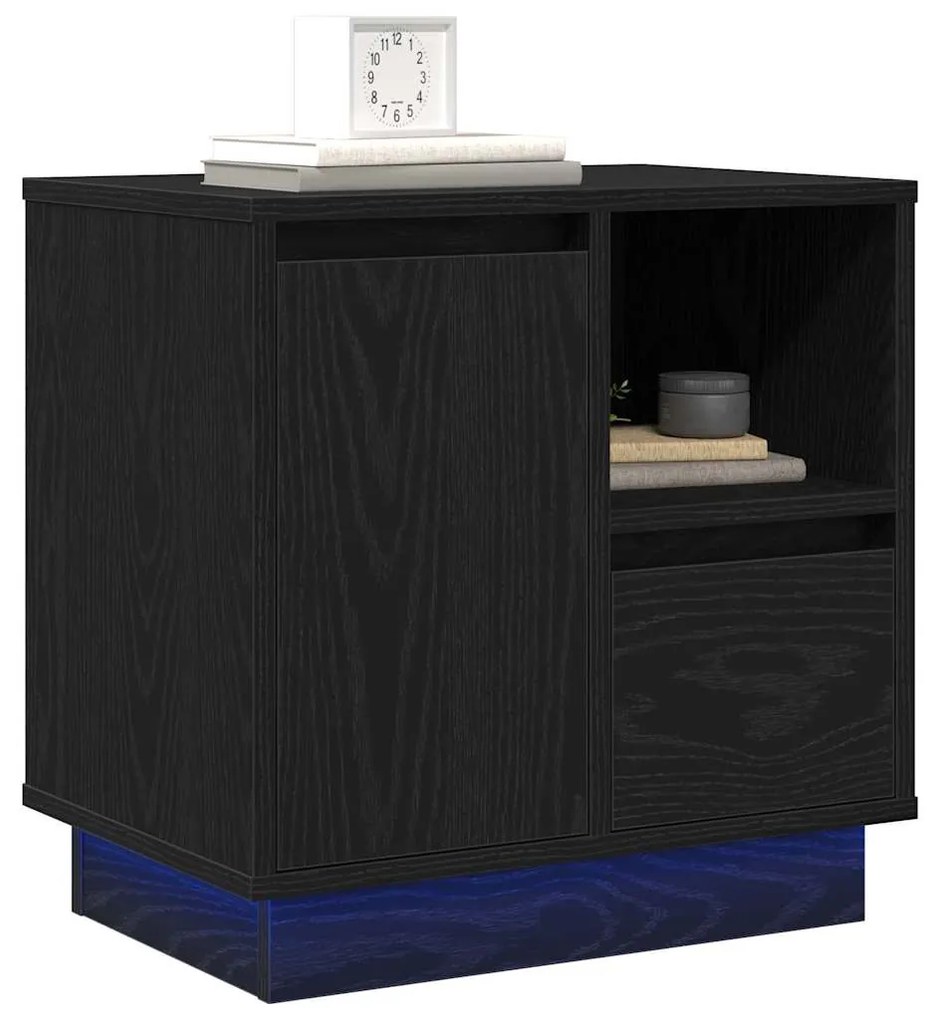 Criado-mudo com LED Carvalho Preto 50x34,5x50 cm
