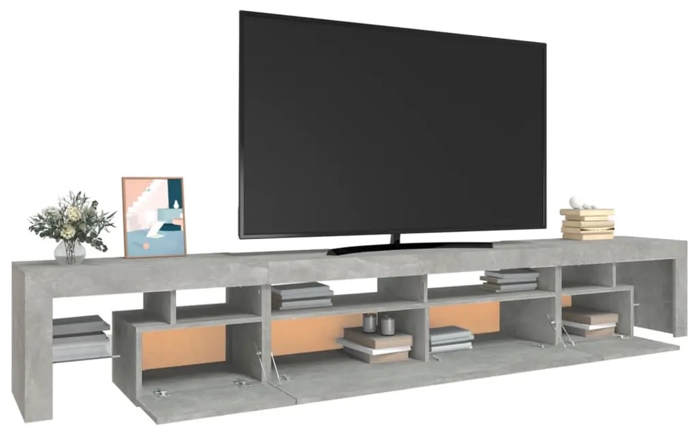 Móvel de TV com luzes LED 260x36,5x40 cm cinzento cimento
