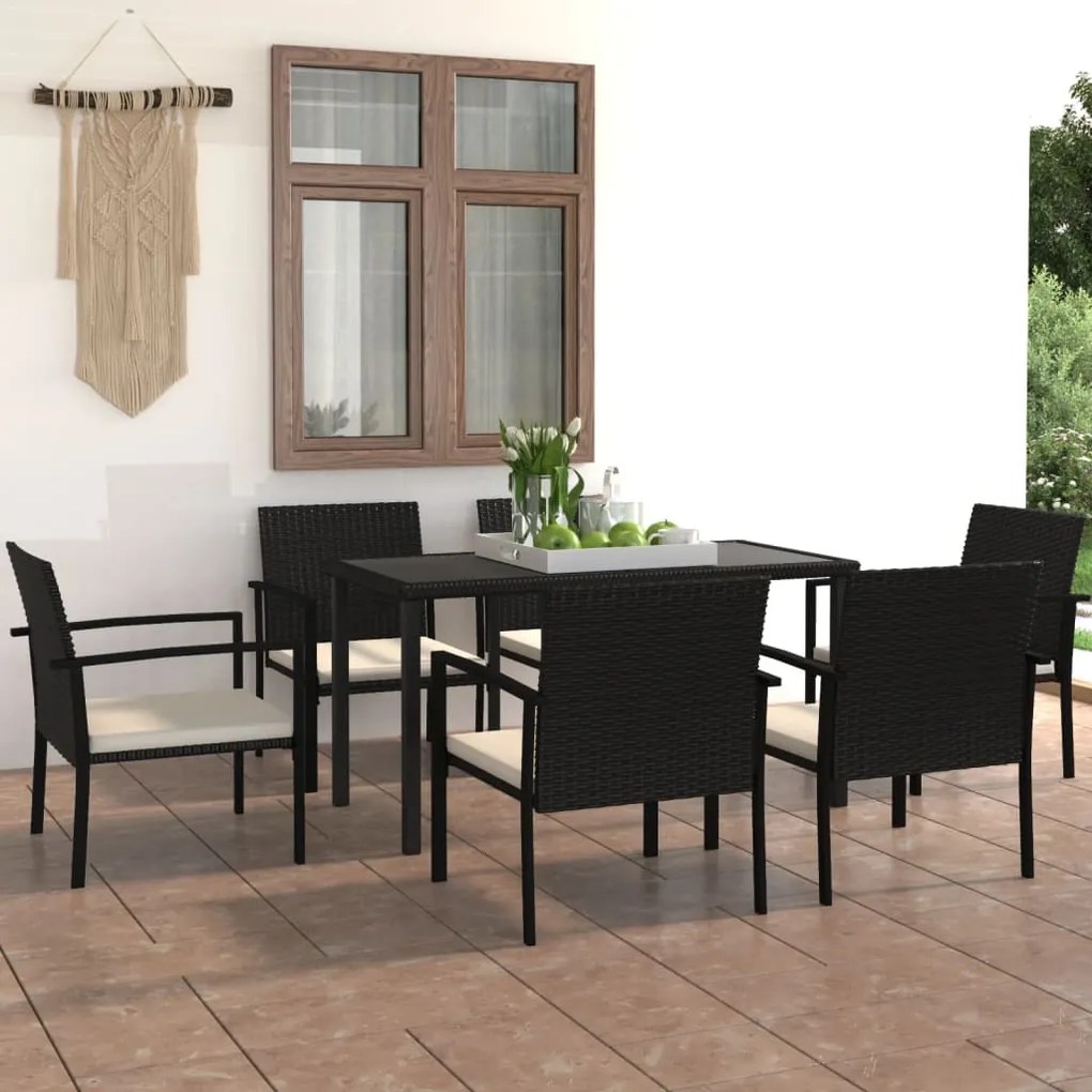 vidaXL 7 pcs conjunto de jantar para jardim vime PE preto