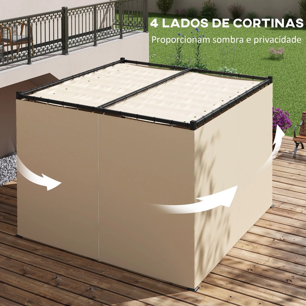 Pérgola de Jardim 3x3 m Pérgola para Exterior com Teto e Paredes Later