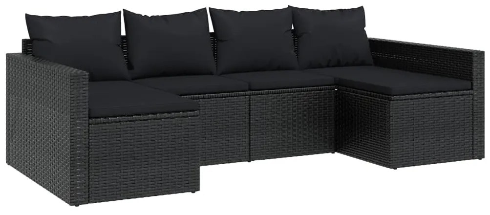 2 pcs conjunto lounge de jardim c/ almofadões vime PE preto