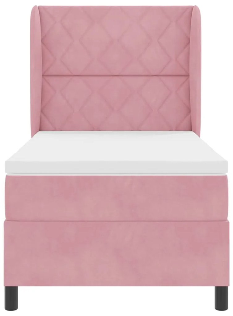 Cama Box com Colchão Rosa, 90x190 cm, Veludo