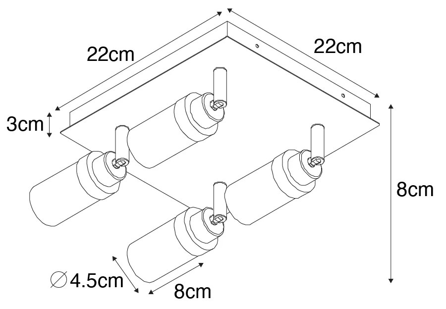 Foco moderno para casa de banho preto 4 luzes IP44 - Japie Moderno