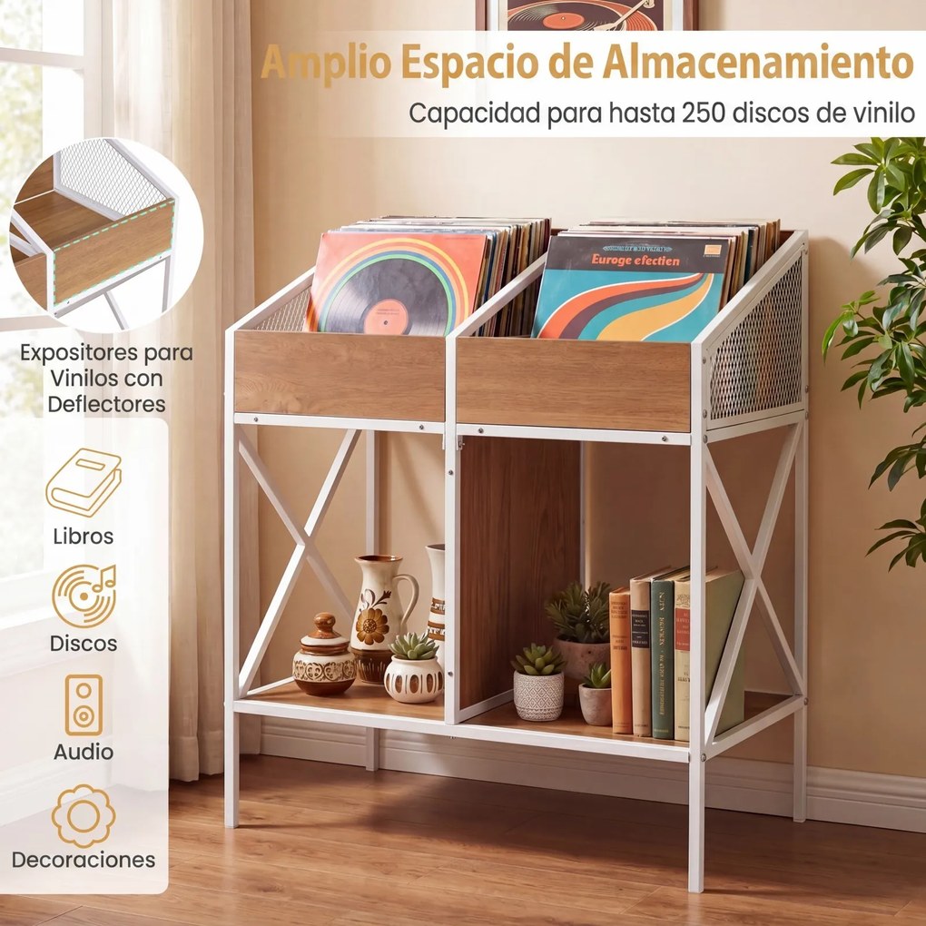Móvel para Gira-Discos e Discos de Vinil, 70 x 40 x 80,5 cm, Estantes Multinível, Natural