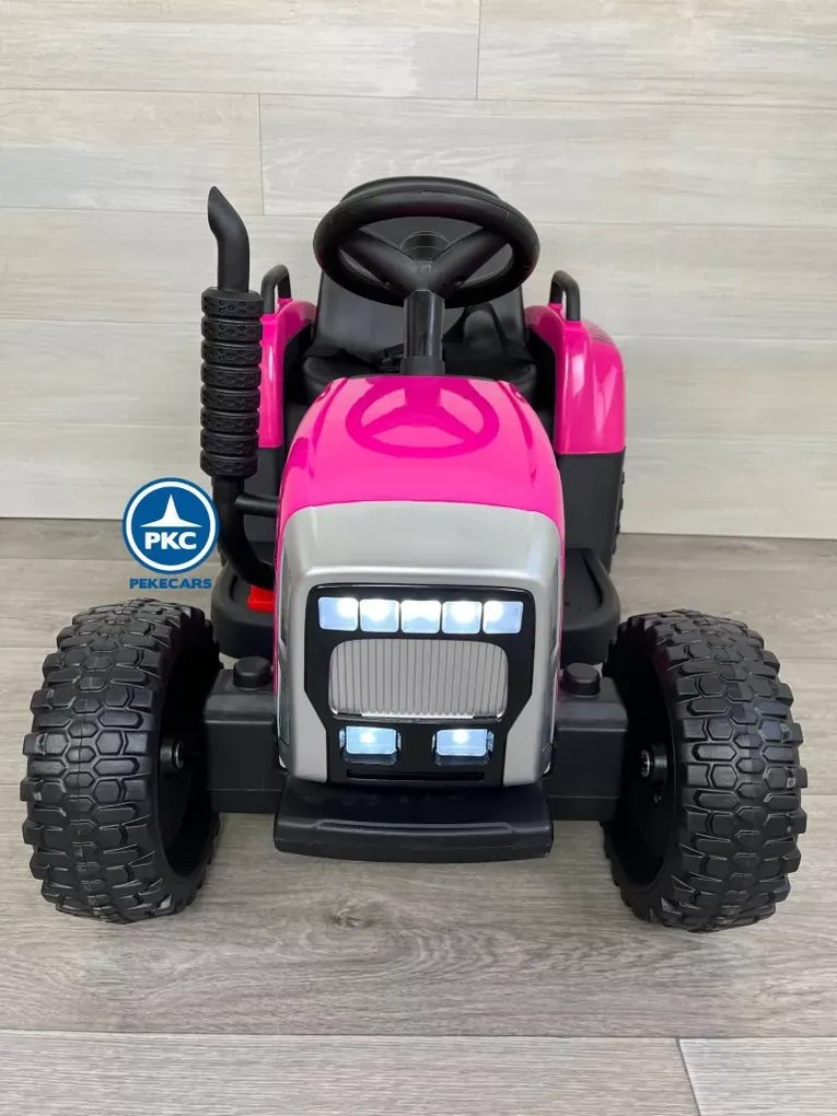 Trator Eléctrico para Crianças Peketrac 5100 12V Com reboque e rodas de Borracha Rosa