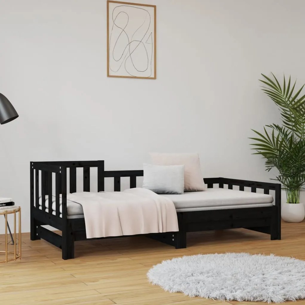 Estrutura sofá-cama de puxar 2x(90x190) cm pinho maciço preto