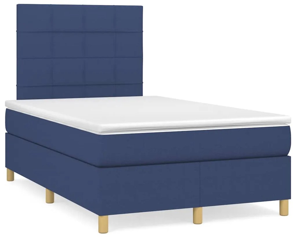 Cama box spring c/ colchão e LED 120x190 cm tecido azul