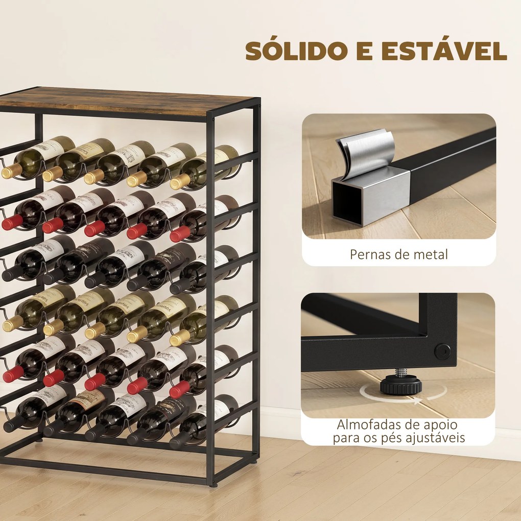 Garrafeira para 30 Garrafas de 6 Níveis com Superfície de Madeira Estilo Industrial 59x30x88,5 cm Castanho Rústico