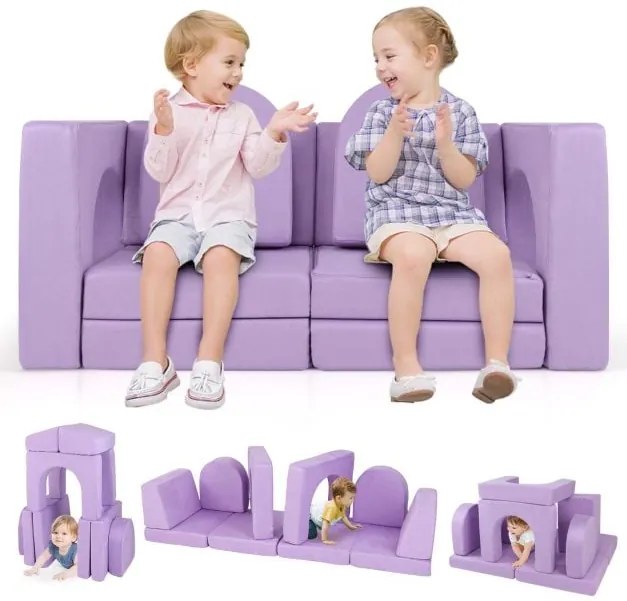 Sofá modular infantil de 9 peças com capas laváveis ​​à máquina - cinza