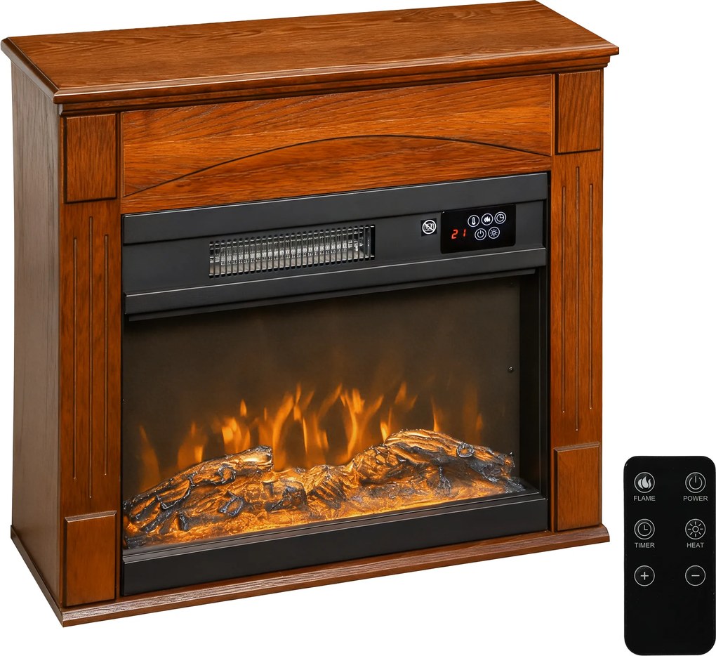 Lareira elétrica de 1000 W/2000 W 68,5 x 27,5 x 63 cm,, lareira decorativa com efeito de chama 3D em 6 cores e 3 níveis de luminosidade,  castanho