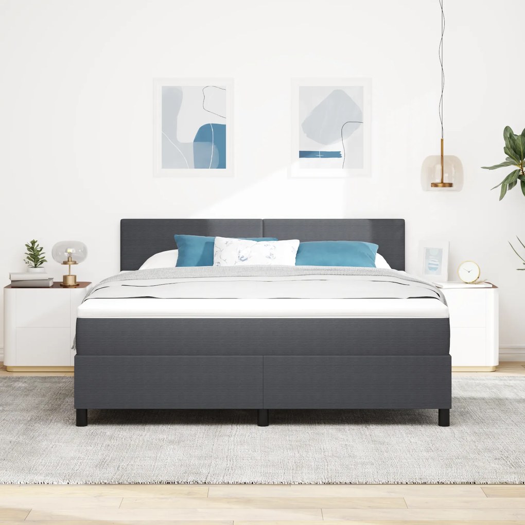 Cama Box Spring com Colchão Cinza Escuro Super King Tecido de Veludo