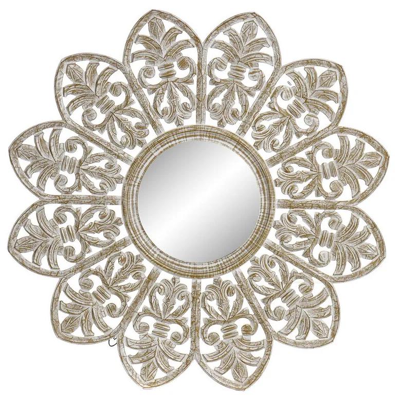 Espelho de Parede Dkd Home Decor Flor Branco Madeira Mdf Decapé (89 X 2 X 89 cm)