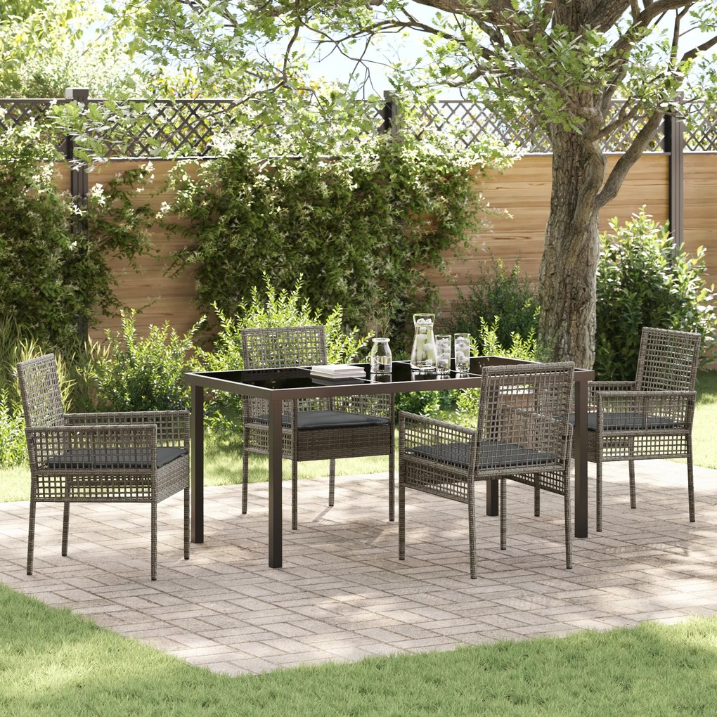 vidaXL Conjunto de Jantar de 5 Peças com Almofadas Cinza Rattan PE