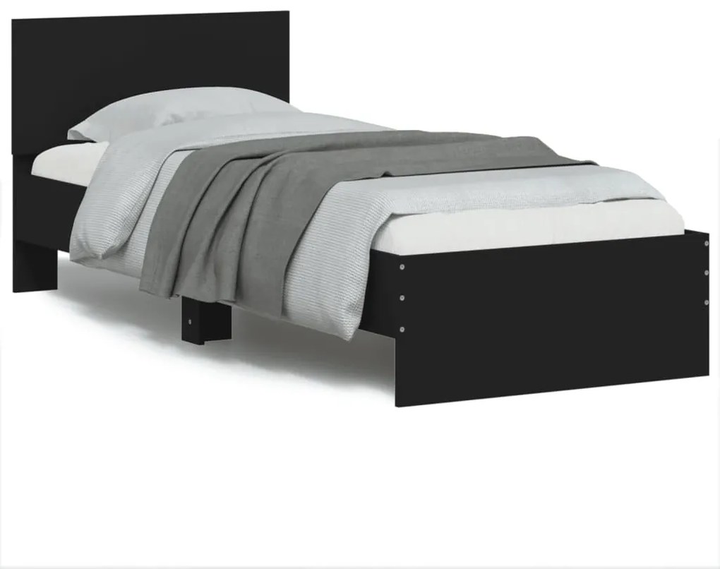 vidaXL Estrutura de cama com cabeceira e luzes LED 90x200 cm preto