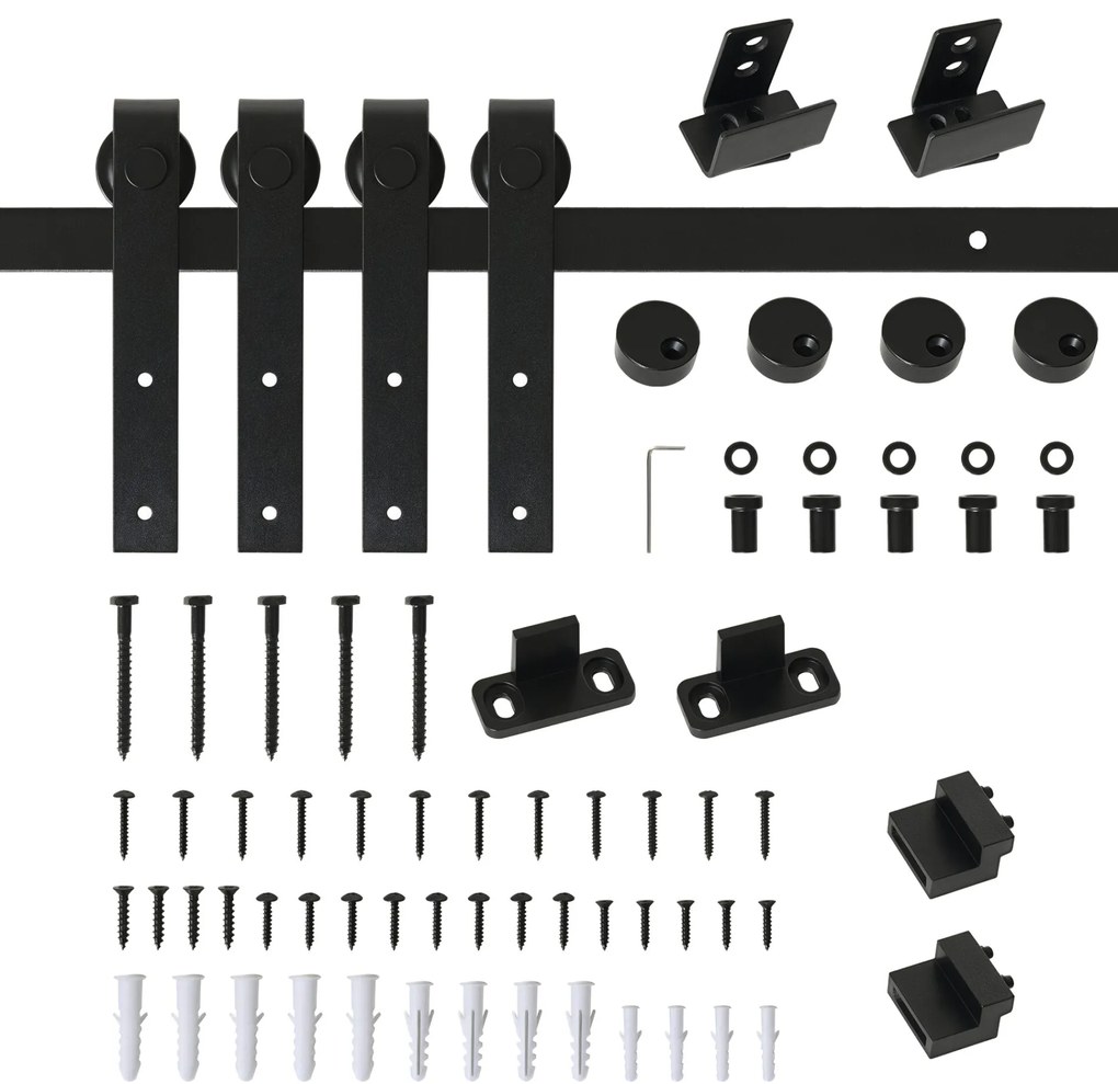 HOMCOM Ferragens Portas de Correr 200 cm Kit para Porta de Correr Dupla Largura 50 cm Aço Carbono Preto