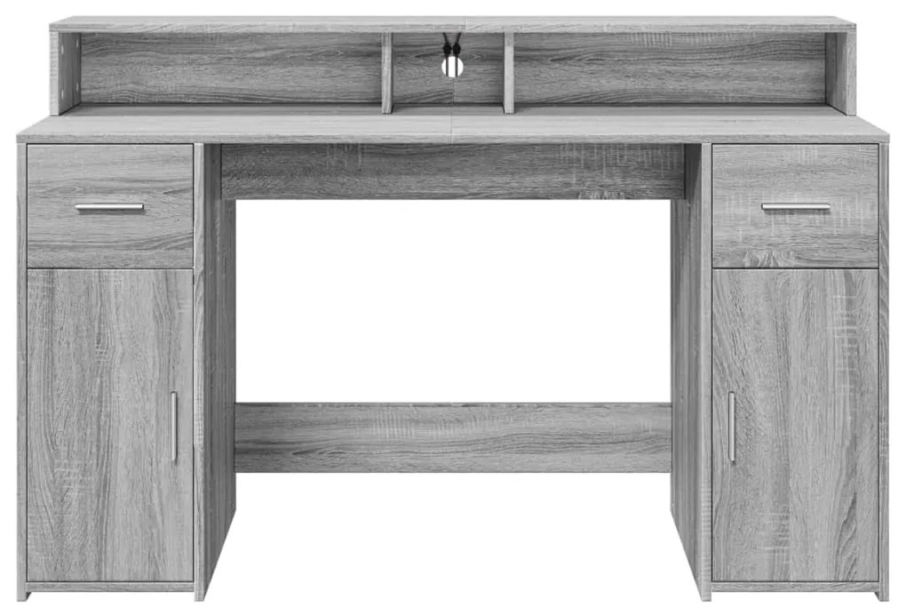 Secretária luzes LED 140x55x91cm deriv. madeira cinzento sonoma