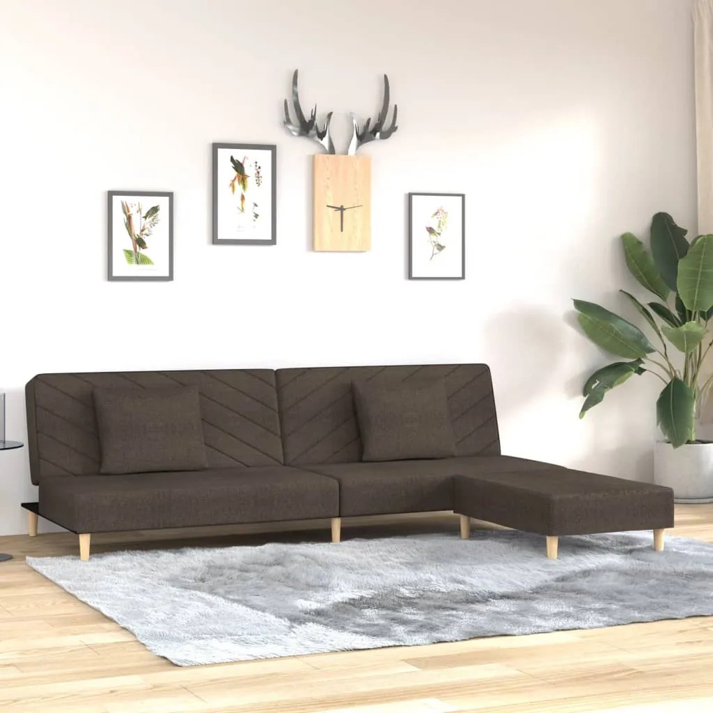 vidaXL Sofá-cama 2 lugares c/ 2 almofadas/apoio de pés tecido castanho