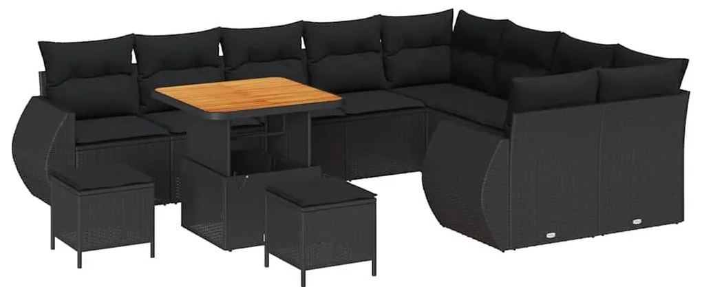 Conjunto de Sofás para Jardim vidaXL de 12 Peças com Almofadas Preto R