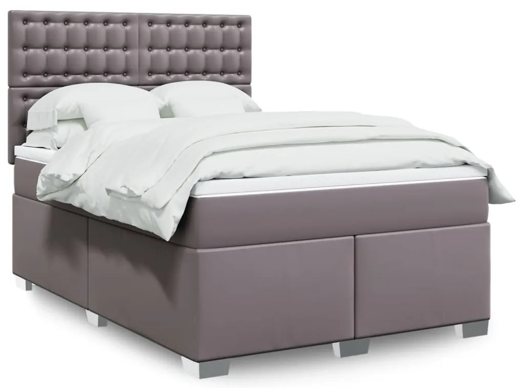 vidaXL Cama com molas/colchão 140x200 cm couro artificial cinzento