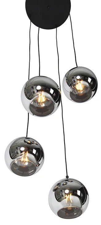 Candeeiro de suspensão Art Déco preto com vidro fumado 4 luzes - Wallace Art Deco