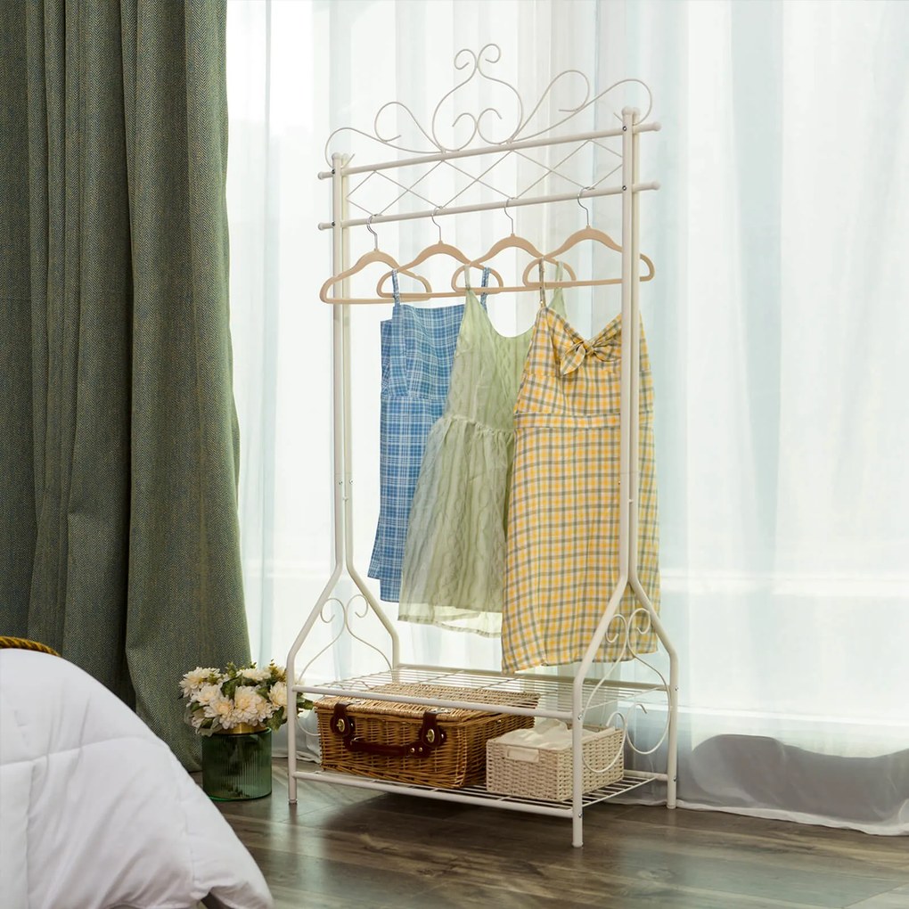 Cabide Guarda Roupa vintage com sapateira 92 x 173 x 41 cm bege