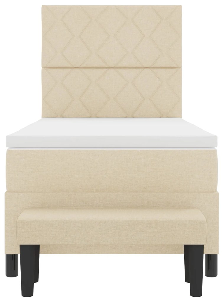 Cama Box Spring com Colchão e Banco Creme 90x200 cm Tecido