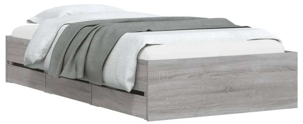 Estrutura de cama c/ gavetas derivados madeira cinza sonoma