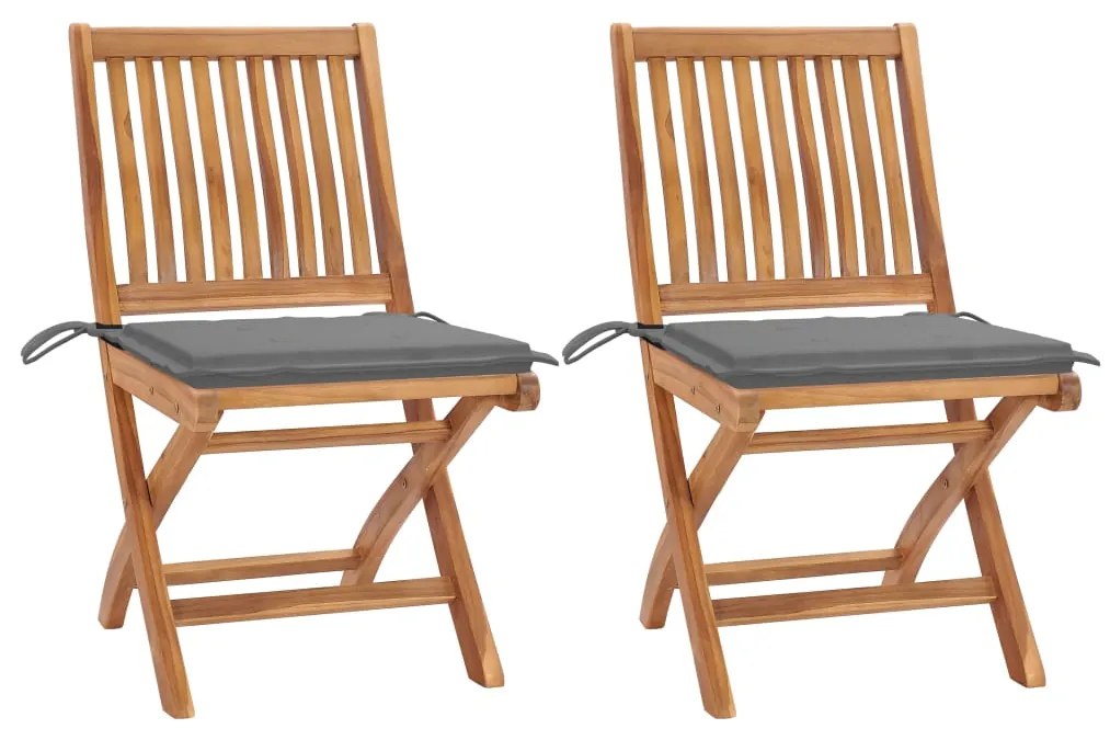 vidaXL Cadeiras de jardim c/ almofadões cinzentos 2 pcs teca maciça