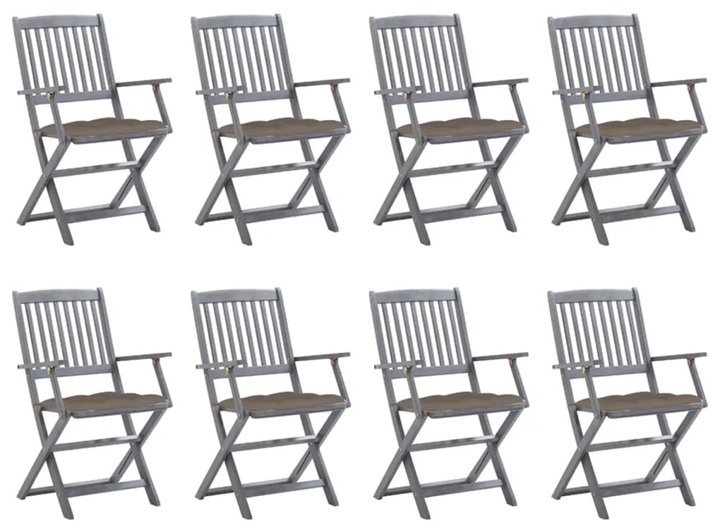 vidaXL Cadeiras de exterior dobráveis 8pcs c/ almofadões acácia maciça