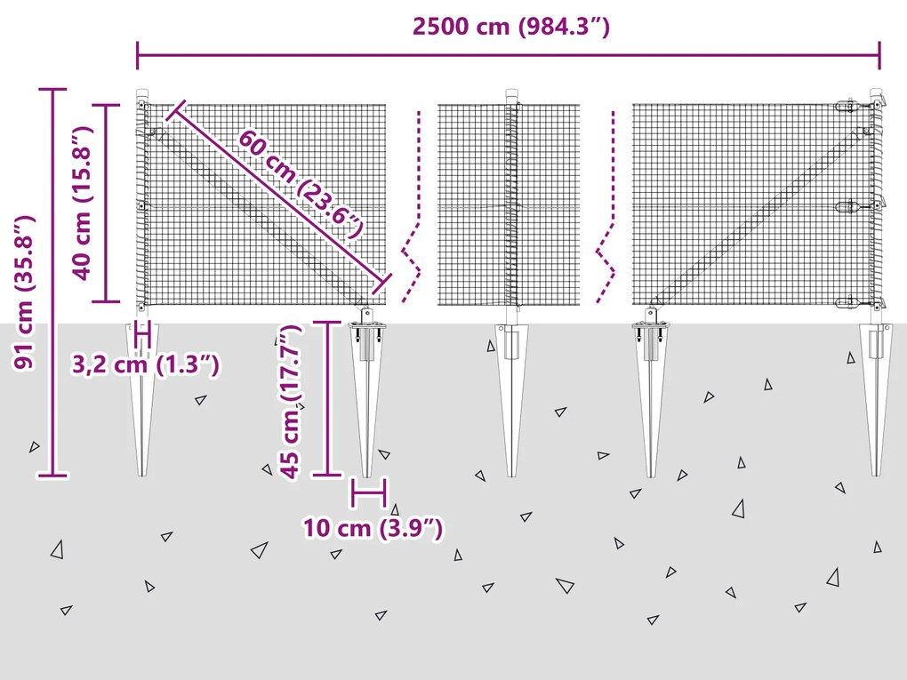 Cerca de Arame Soldado com 13 Postes Espetos Verde 0.4x25 m Aço