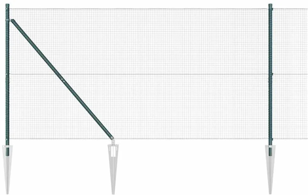 Cerca de Fio Soldado com 7 Postes em Espeto Verde 1,2x10 m Aço
