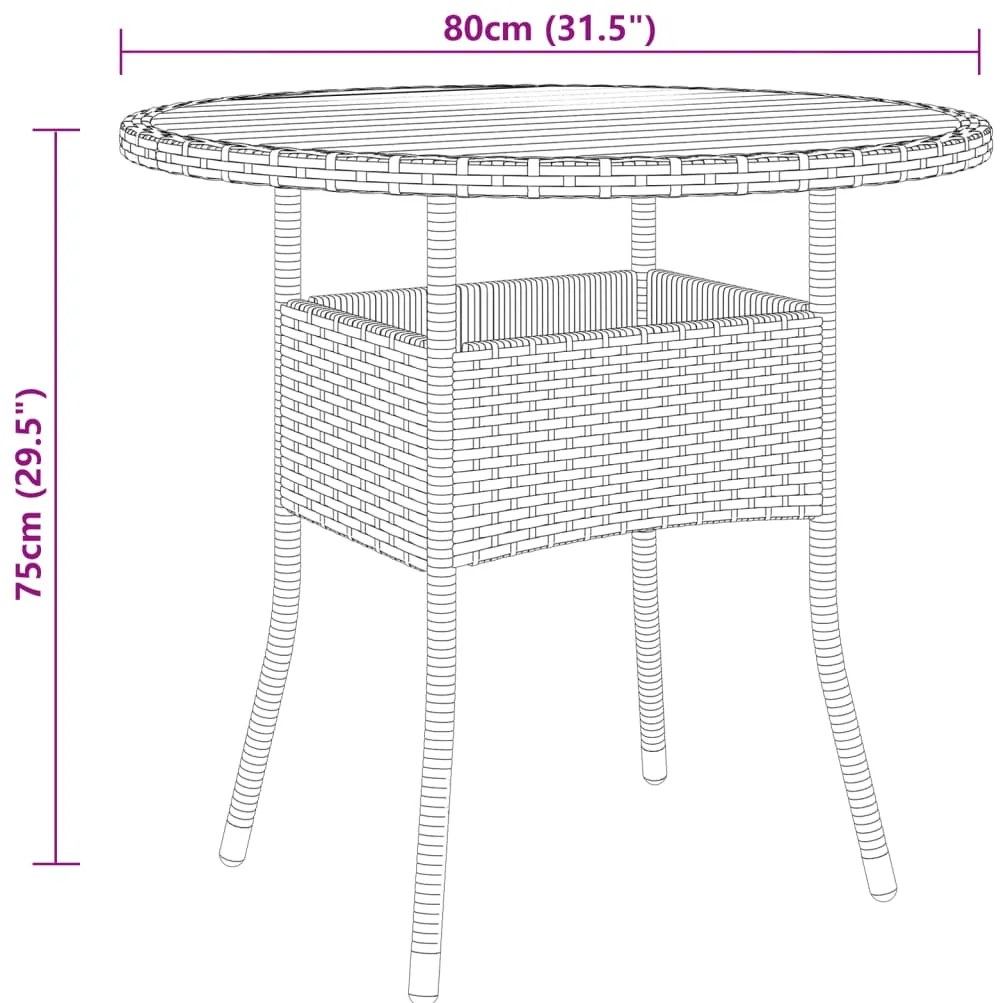 3 pcs conjunto de jantar para jardim vime PE preto