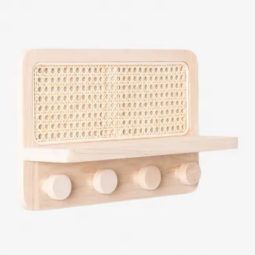 Cabide De Parede Com Prateleira Em Rattan Riley Madeira Natural - Sklum