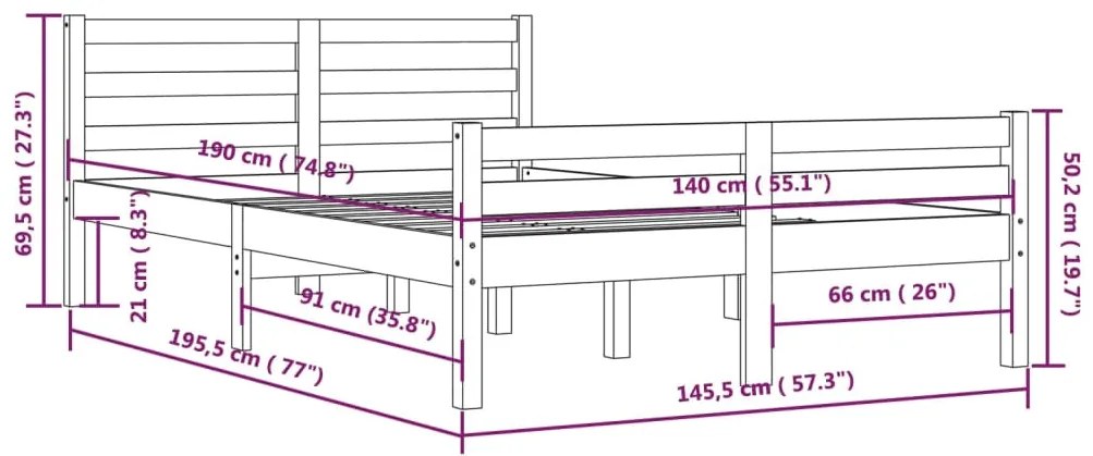 Estrutura de cama 140x190 cm madeira maciça