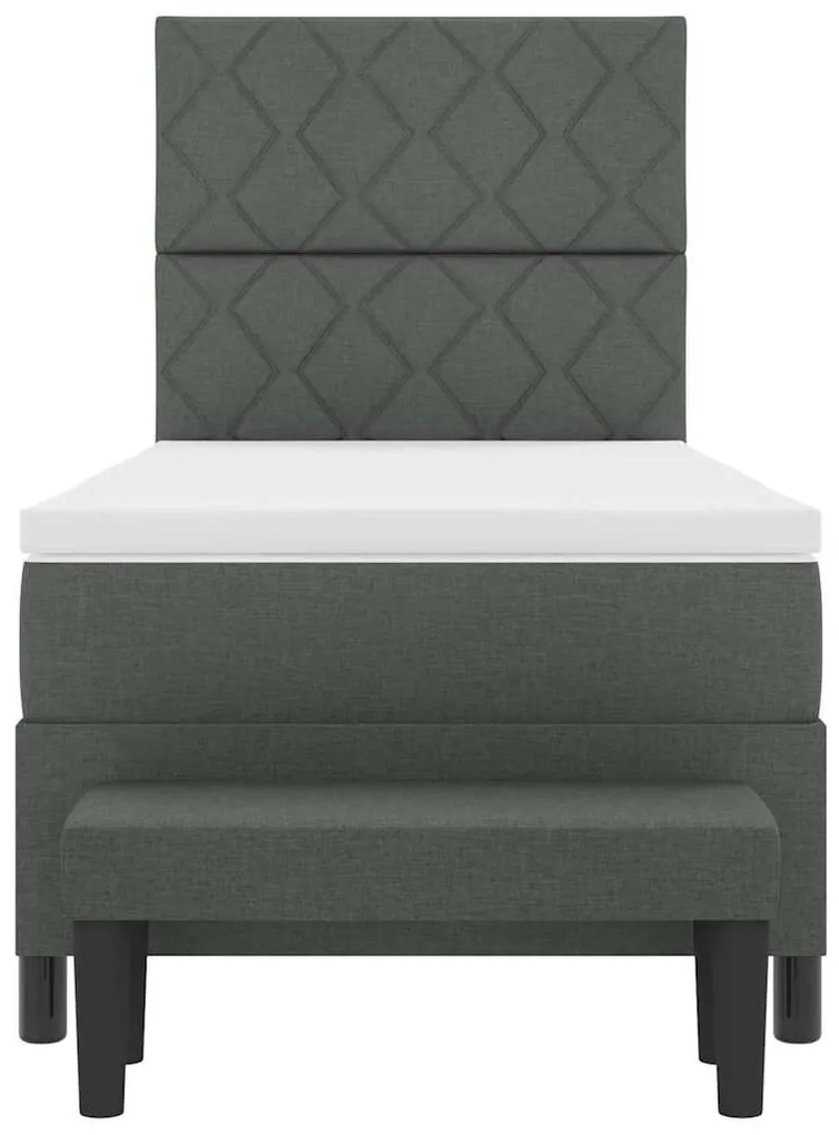 Cama Box Spring com Colchão &amp; Banco Cinza Escuro 90x200 cm Tecido