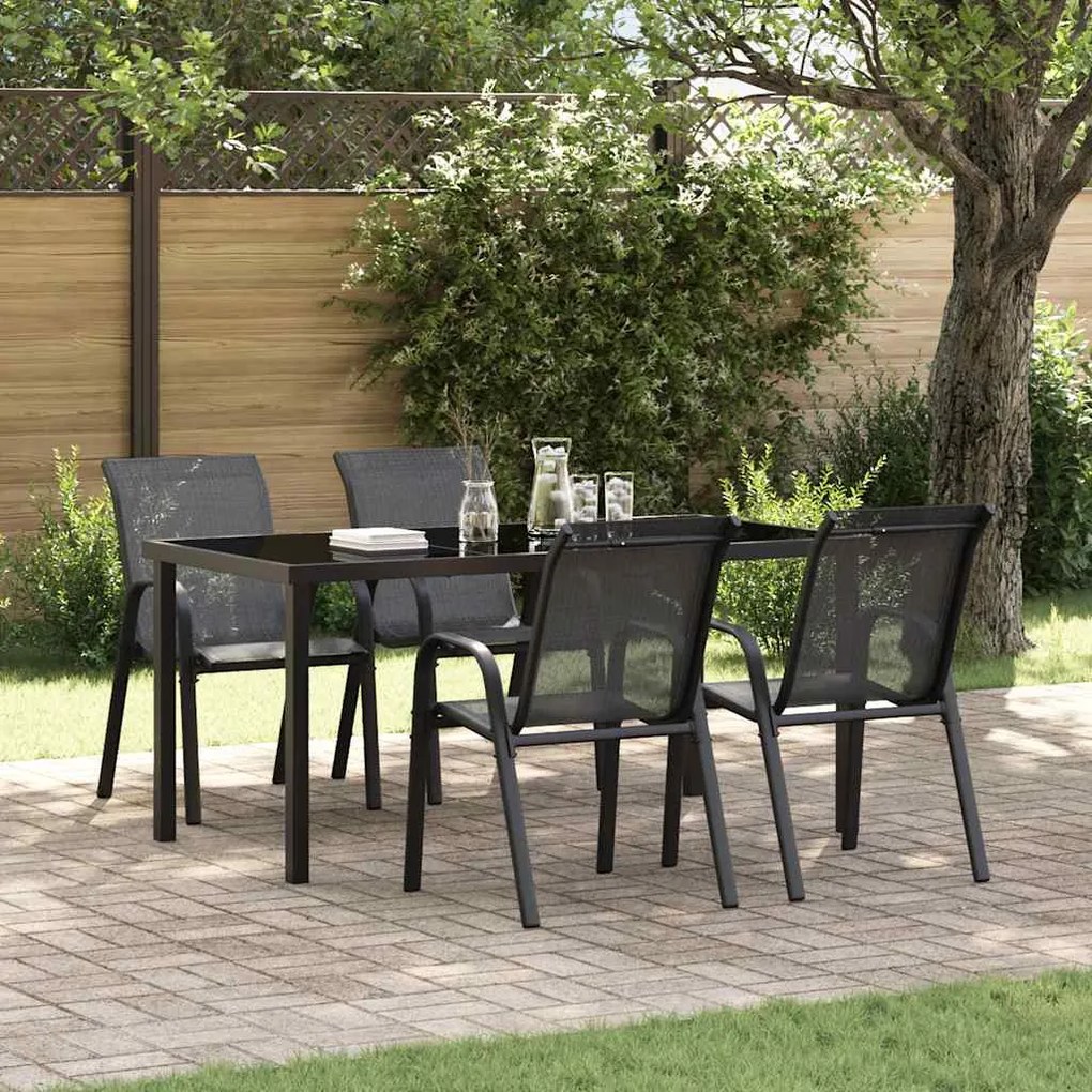 vidaXL Cadeiras de jardim empilháveis 4 pcs textilene preto