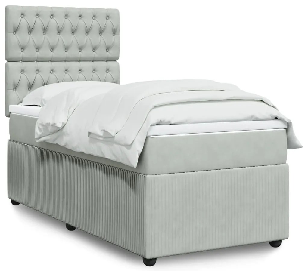 Cama com molas/colchão 90x190 cm veludo cinza-claro