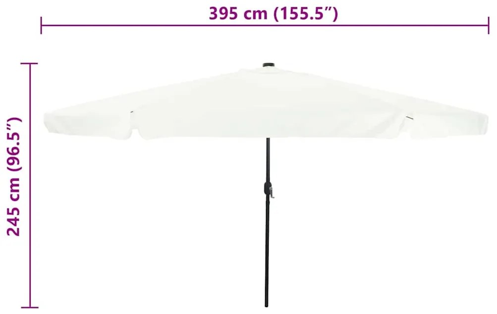 Sombrinha de Jardim com Luzes LED 395x245 cm Branco Areia