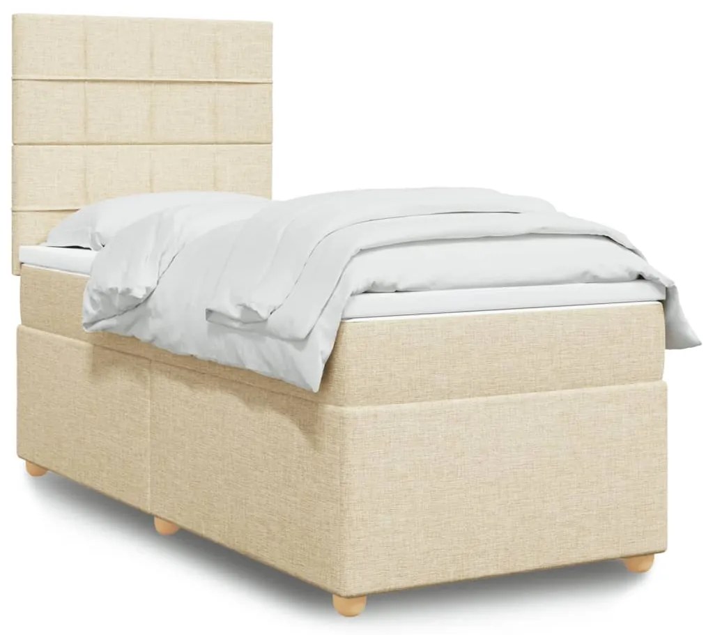vidaXL Cama com molas/colchão 90x190 cm tecido cor creme