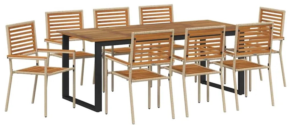 Conjunto de Jantar para Jardim 9 pcs Bege 200 x 90 x 75 cm